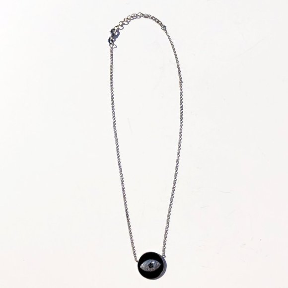 Sterling Silver and Enamel Evil Eye Necklace 925 - Picture 2 of 4